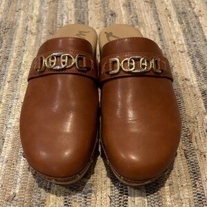 Sam Edelman Women’s Brown Faux Leather Clog/Mules with Gold Hardware and Studs